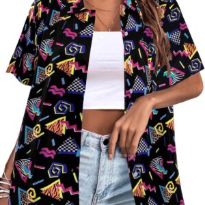 80s 90s Outfits Shirt Women Retro Disco Party Button Up Tshirt Hawaiian Beach Short Sleeve Blouse Top Review