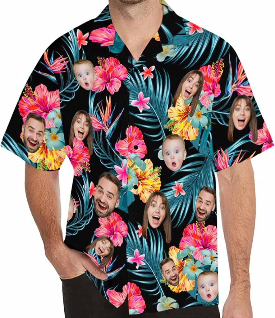 Custom Hawaiian Shirt with Face for Men Personalized Photo Funny Hawaiian Shirts Short Sleeve Beach Fruits Floral