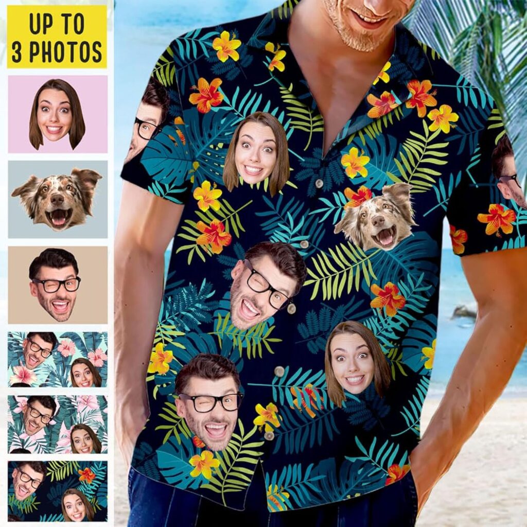 Custom Hawaiian Shirt with Face Funny Tropical Floral Hawaiian Shirts for Men Hawaiian Shirts Short Sleeve