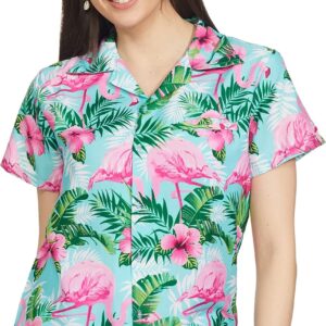 Flamingo Black Pink 3XL Women’s Hawaiian Shirt Short Sleeve Blouse Review