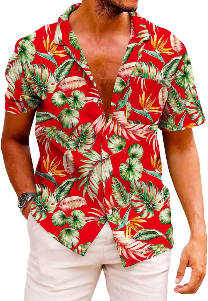 Funky Hawaiian Shirt for Men Palm Beach Shirts Tropical Vacation Shirts