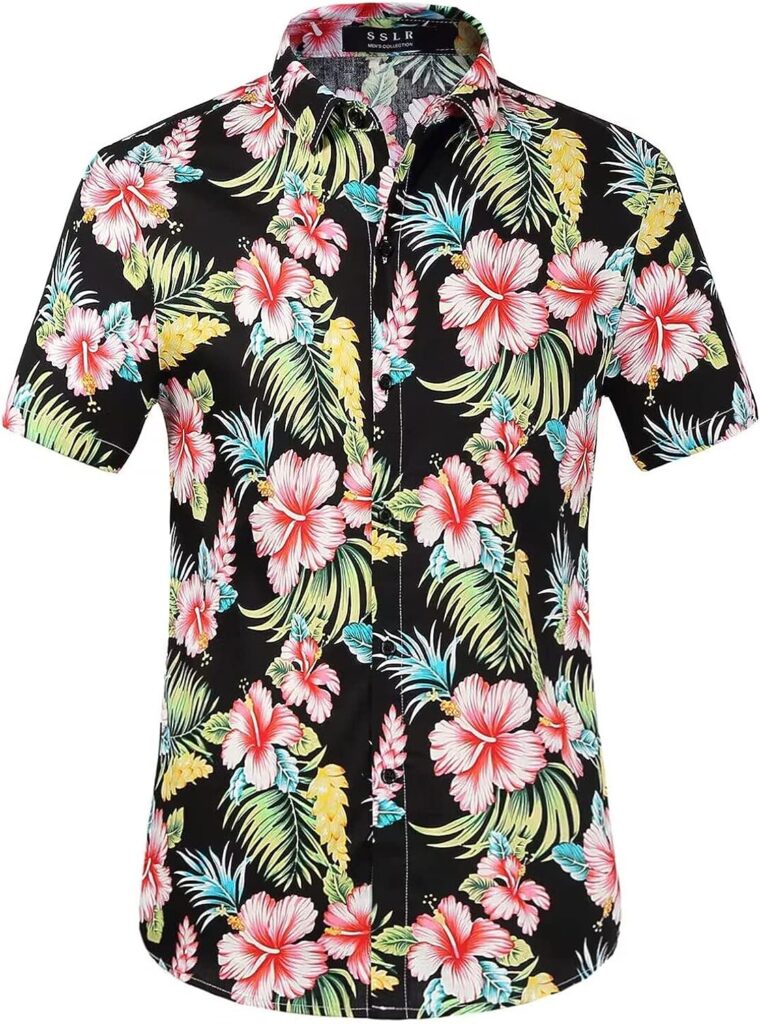 Hawaiian Shirt for Men, Beach Shirts for Men, Tropical Shirts Short Sleeve Floral Casual Button Down