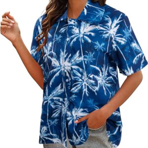 Hawaiian Shirts for Women Floral Leaves Printed Shirt Tropical Button Down Tops Summer Beach Blouse Review