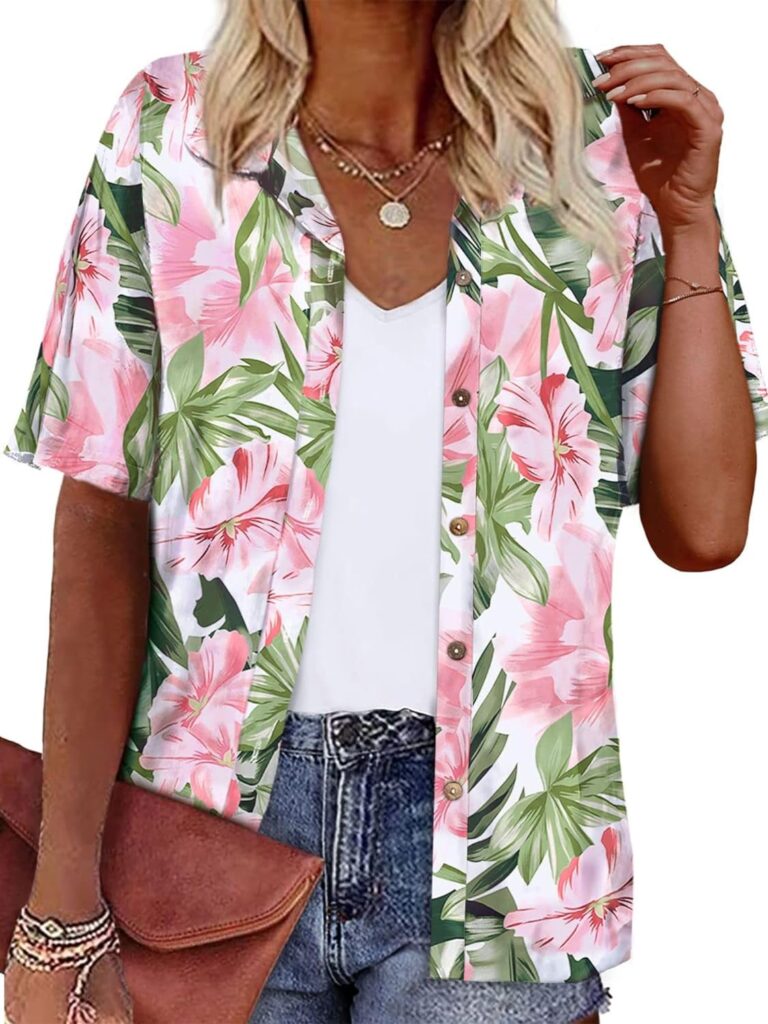 LILYCHIC Womens Summer Soft Button Down Hawaiian Shirts Short Sleeve