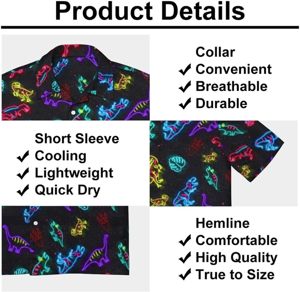 Lxopogk Hawaiian Shirt for Men, Casual Print Short Sleeve Button Down Neon Shirts, Summer Beach Tropical Aloha Shirts