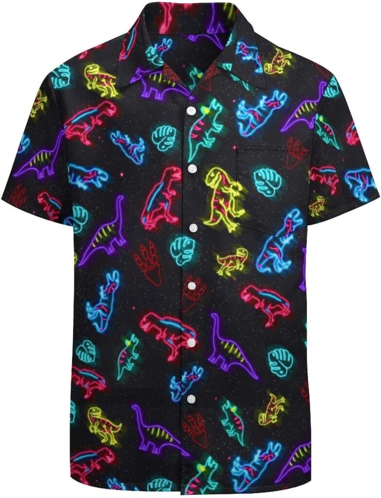 Lxopogk Hawaiian Shirt for Men, Casual Print Short Sleeve Button Down Neon Shirts, Summer Beach Tropical Aloha Shirts