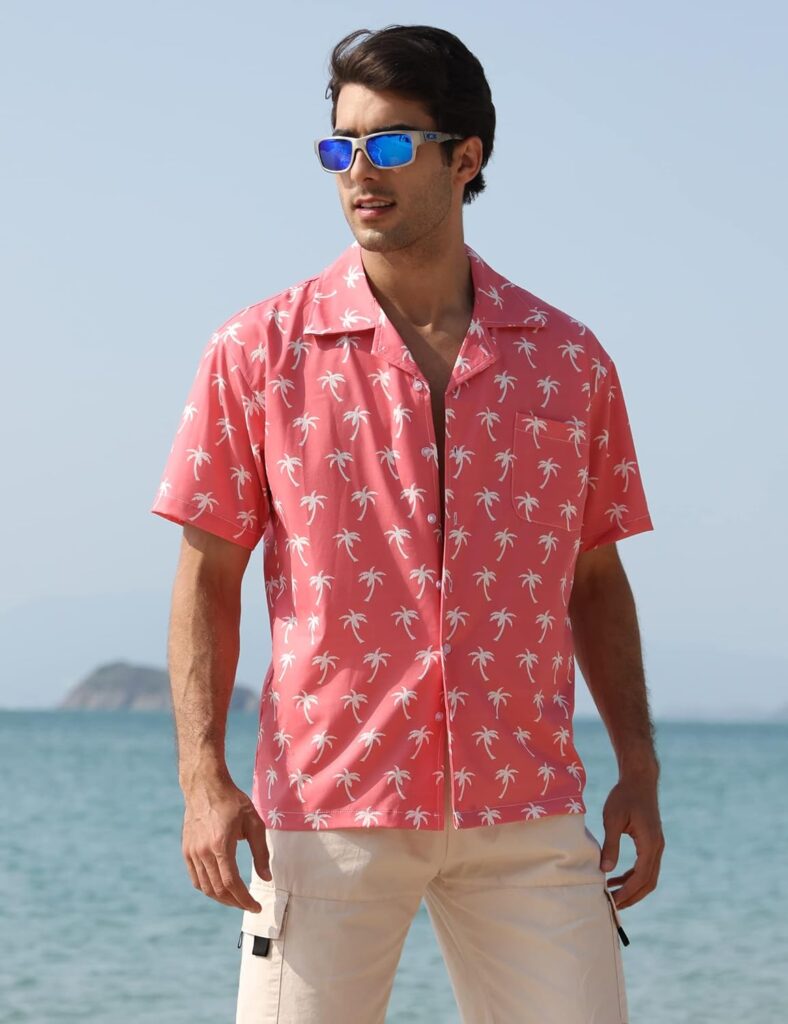 Mens Hawaiian Aloha Shirts with Packets Floral Tropical Beach Casual Button Down