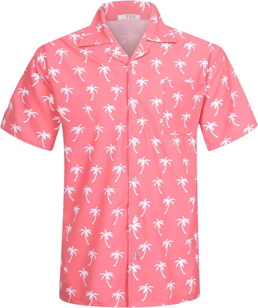 Mens Hawaiian Aloha Shirts with Packets Floral Tropical Beach Casual Button Down