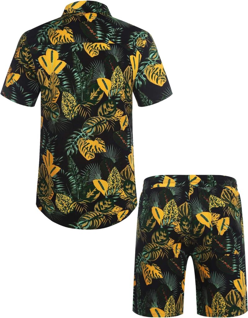 Mens Hawaiian Matching Set Summer Beach 2 Piece Outfits Flower Shirts and Shorts