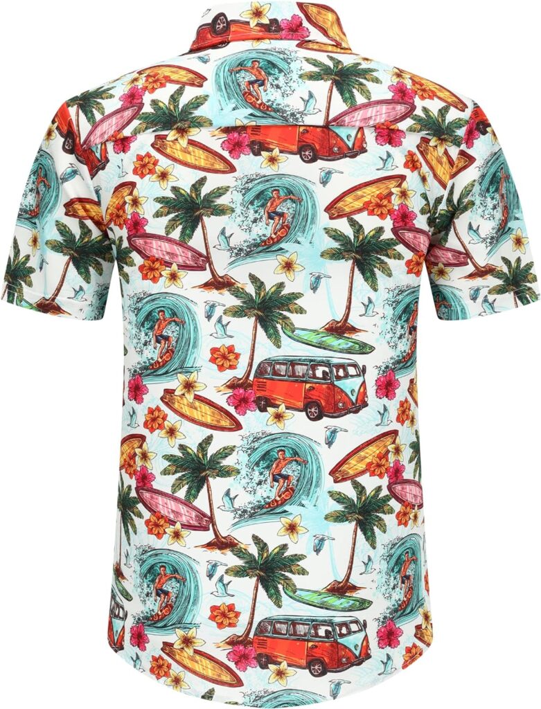 Mens Hawaiian Shirt Short Sleeves Tropical Floral Casual Button Down Holiday Beach Shirts Hawaiian Shirt for Men