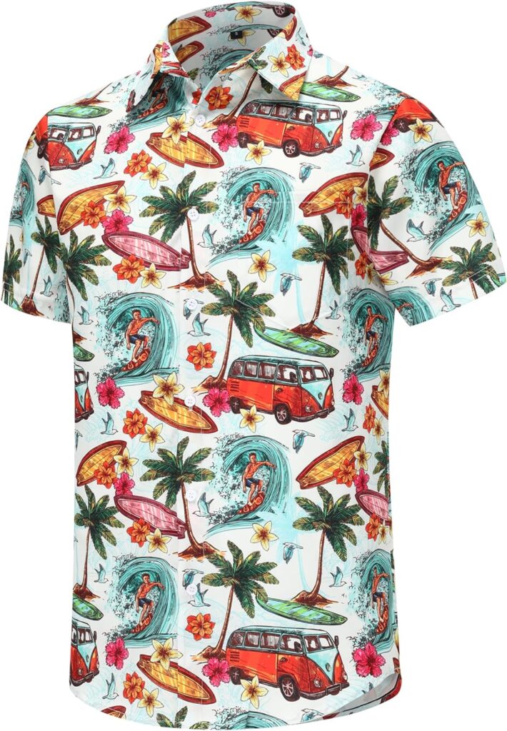 Mens Hawaiian Shirt Short Sleeves Tropical Floral Casual Button Down Holiday Beach Shirts Hawaiian Shirt for Men