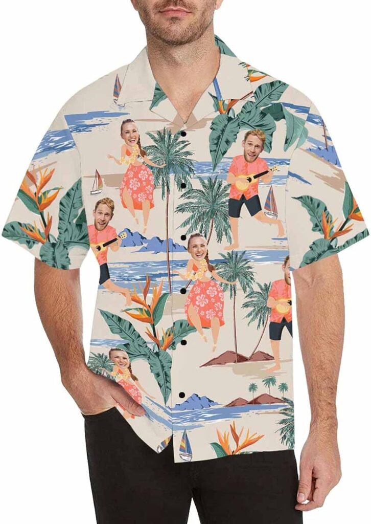 Personalized Hawaiian Shirt for Men Custom Face Photo Short Sleeve Tropical Floral Summer Beach Button Down Shirts