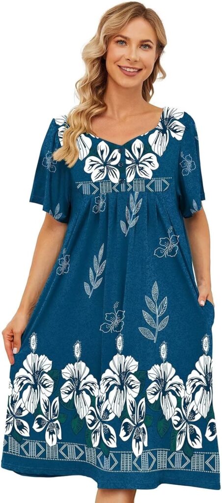 UDFORSK House Dresses for Women with Pockets Mumu Dresses Short Sleeve Duster Lounge Dress Moo Moos Nightgowns S-3XL
