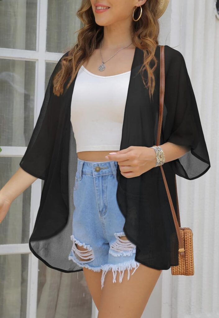 Women Kimono Cardigans Casual Summer Tops Cover up Open Front Floral Print Resort Wear