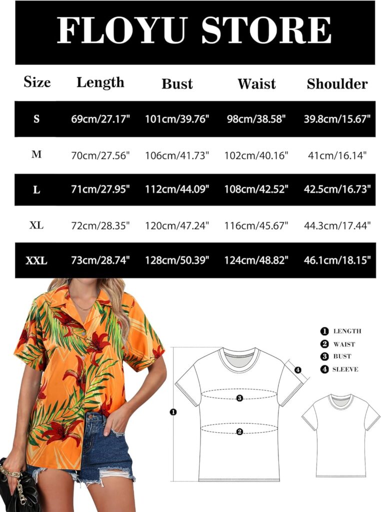 Womens Hawaiian Shirt Tropical Button Down Outfits Hibiscus Flowers Blouses Beach Aloha V Neck Short Sleeve Shirt