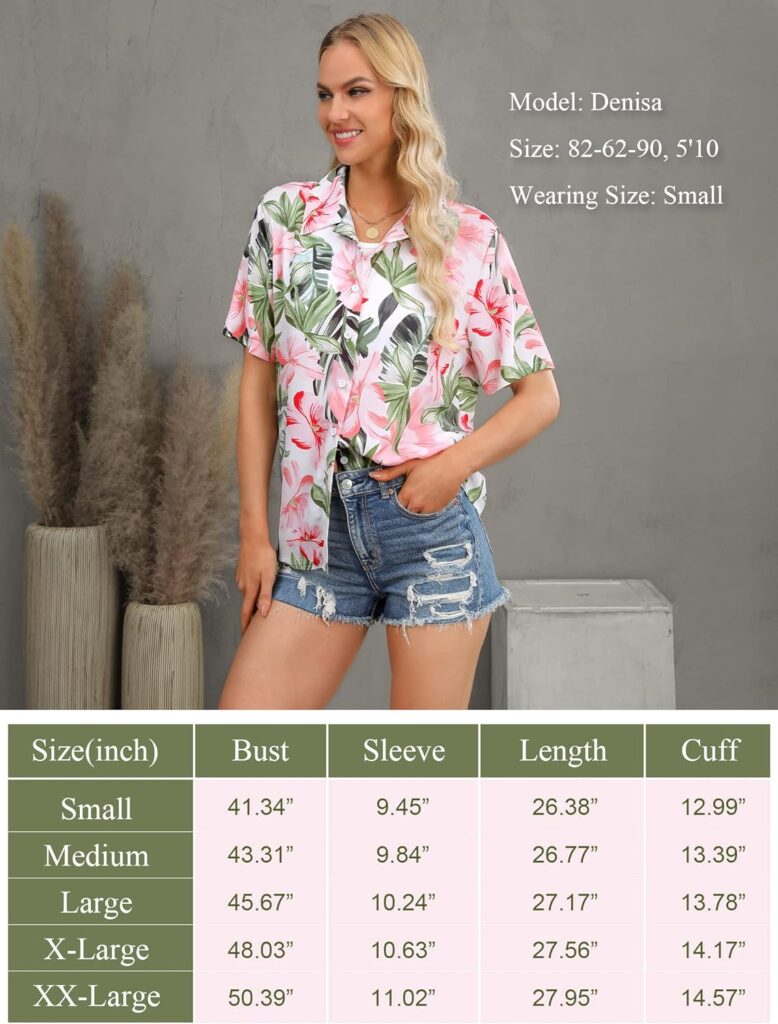 ZXZY Women Summer Hawaii Shirts Soft Cool Floral Tropic Print Short Sleeve Button Up Tops T-Shirt