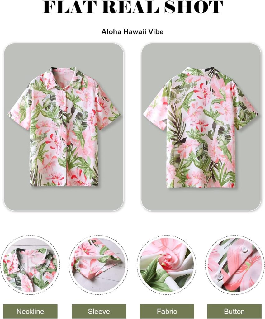 ZXZY Women Summer Hawaii Shirts Soft Cool Floral Tropic Print Short Sleeve Button Up Tops T-Shirt